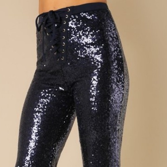 Blue Sequin Pants - Picture 2 of 3